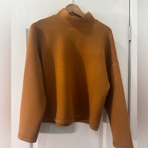 Rust Orange Mock Neck Drop-Shoulder Cut Sweater - Soft and Stretchy